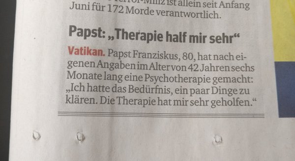 Papst: Therapie hat mir sehr geholfen